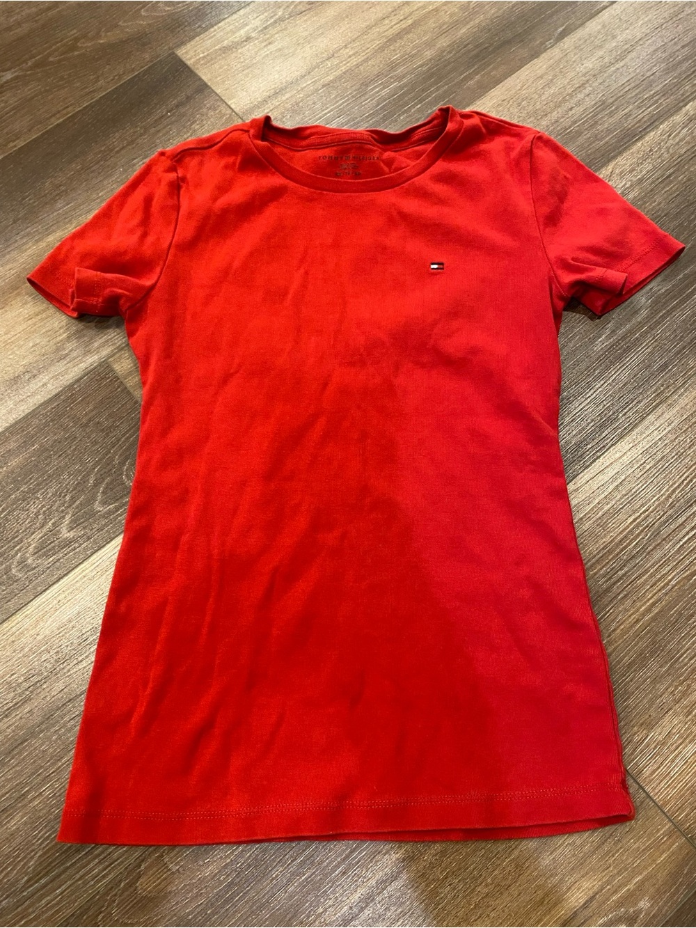 Tommy Hilfiger Red Short Sleeve Crew Tee with Flag Logo